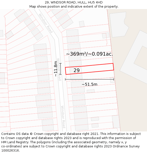 29, WINDSOR ROAD, HULL, HU5 4HD: Plot and title map