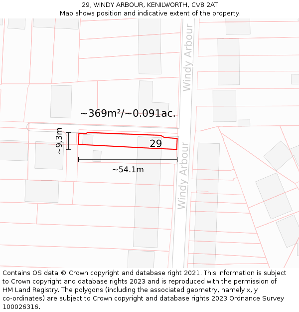 29, WINDY ARBOUR, KENILWORTH, CV8 2AT: Plot and title map