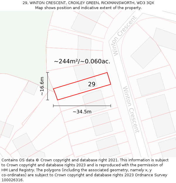 29, WINTON CRESCENT, CROXLEY GREEN, RICKMANSWORTH, WD3 3QX: Plot and title map