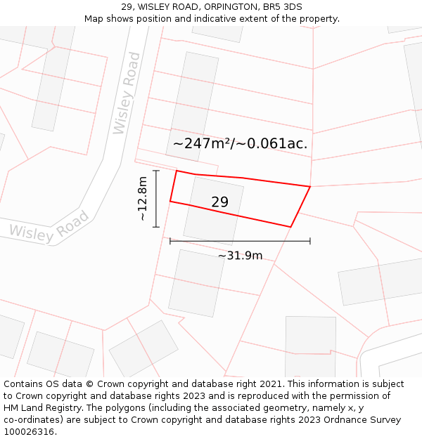 29, WISLEY ROAD, ORPINGTON, BR5 3DS: Plot and title map