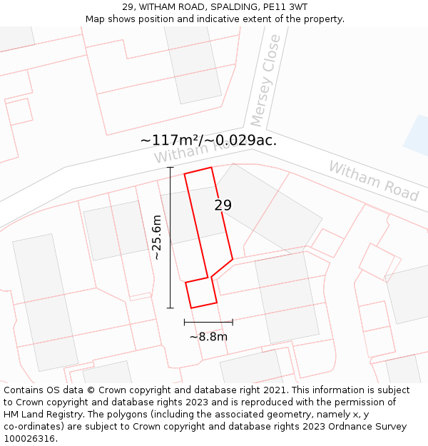 29, WITHAM ROAD, SPALDING, PE11 3WT: Plot and title map