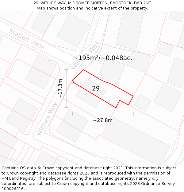 29, WITHIES WAY, MIDSOMER NORTON, RADSTOCK, BA3 2NE: Plot and title map