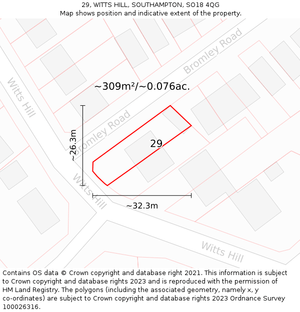 29, WITTS HILL, SOUTHAMPTON, SO18 4QG: Plot and title map
