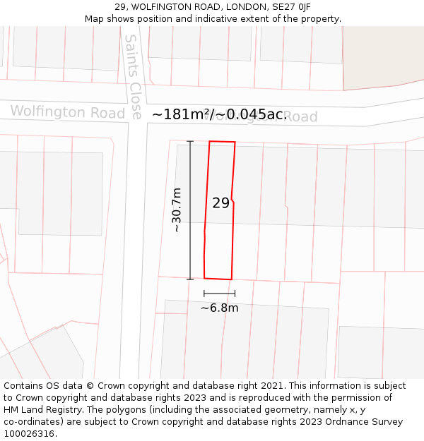 29, WOLFINGTON ROAD, LONDON, SE27 0JF: Plot and title map