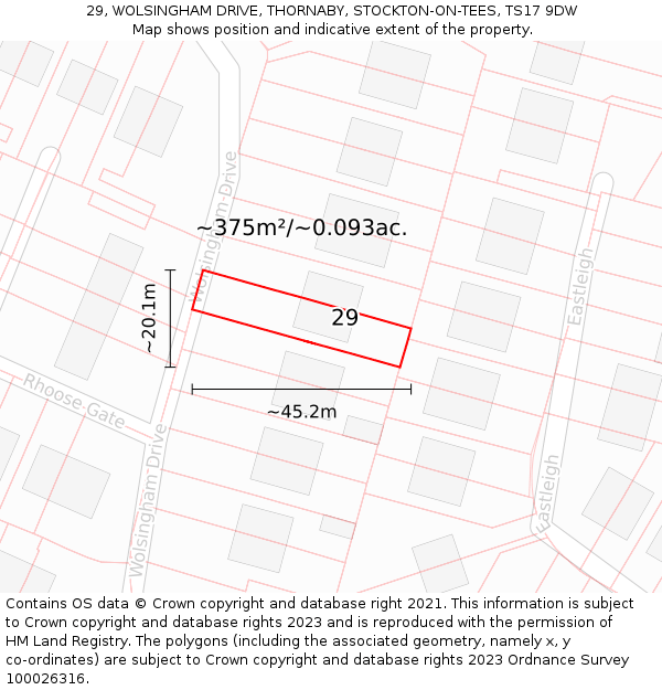 29, WOLSINGHAM DRIVE, THORNABY, STOCKTON-ON-TEES, TS17 9DW: Plot and title map