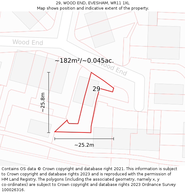 29, WOOD END, EVESHAM, WR11 1XL: Plot and title map