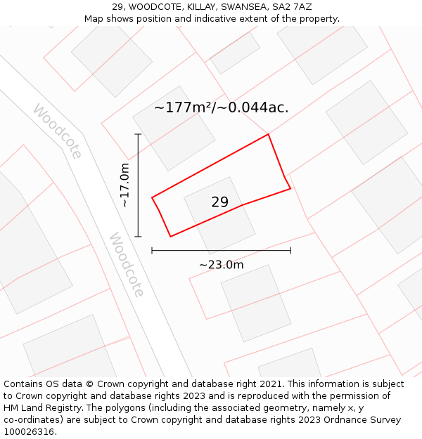 29, WOODCOTE, KILLAY, SWANSEA, SA2 7AZ: Plot and title map
