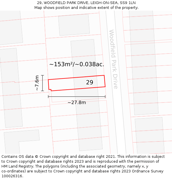 29, WOODFIELD PARK DRIVE, LEIGH-ON-SEA, SS9 1LN: Plot and title map