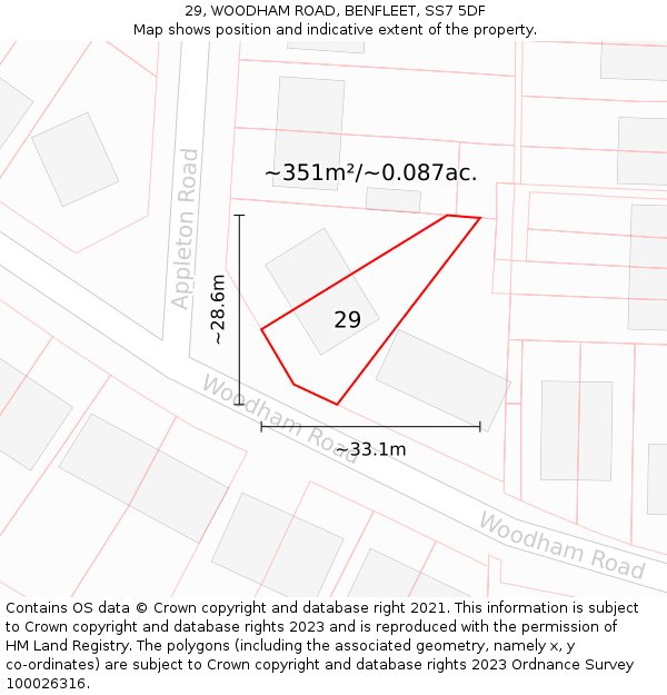 29, WOODHAM ROAD, BENFLEET, SS7 5DF: Plot and title map