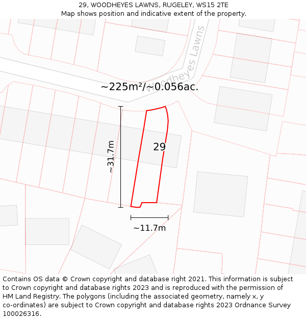 29, WOODHEYES LAWNS, RUGELEY, WS15 2TE: Plot and title map