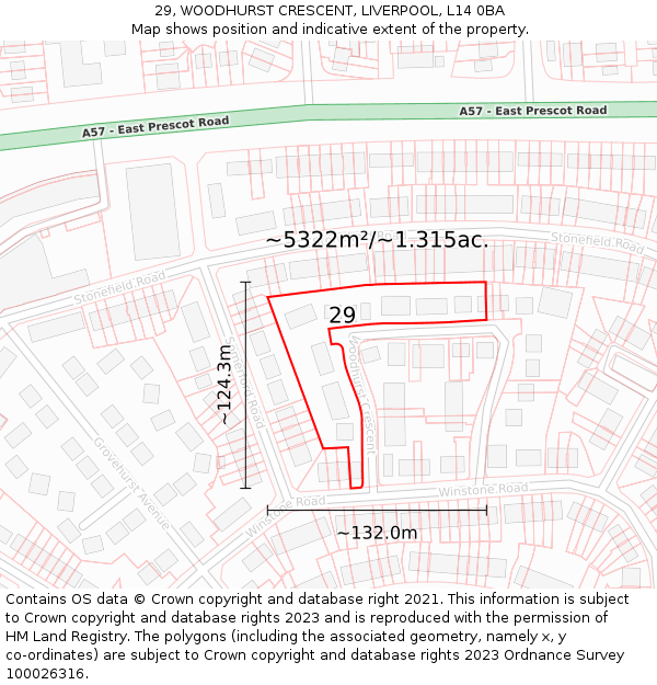 29, WOODHURST CRESCENT, LIVERPOOL, L14 0BA: Plot and title map