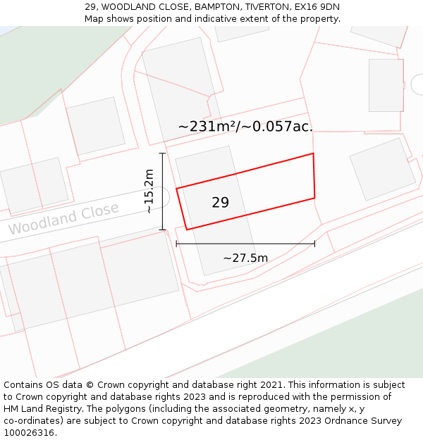 29, WOODLAND CLOSE, BAMPTON, TIVERTON, EX16 9DN: Plot and title map