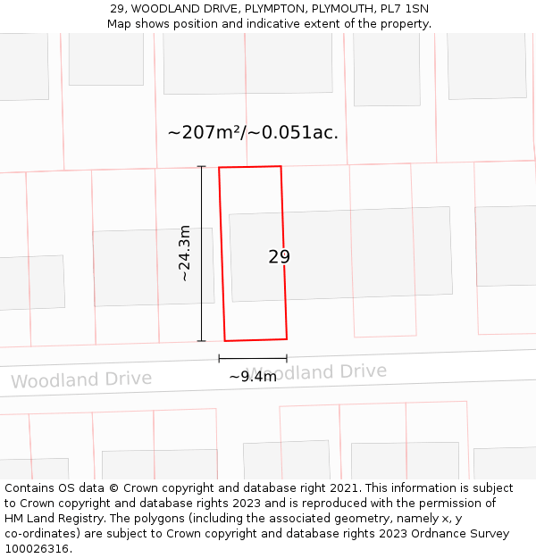 29, WOODLAND DRIVE, PLYMPTON, PLYMOUTH, PL7 1SN: Plot and title map