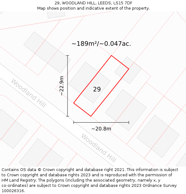 29, WOODLAND HILL, LEEDS, LS15 7DF: Plot and title map