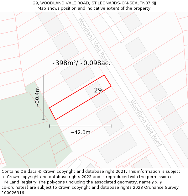 29, WOODLAND VALE ROAD, ST LEONARDS-ON-SEA, TN37 6JJ: Plot and title map