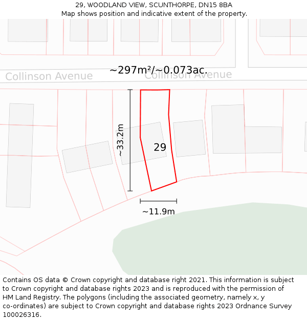 29, WOODLAND VIEW, SCUNTHORPE, DN15 8BA: Plot and title map