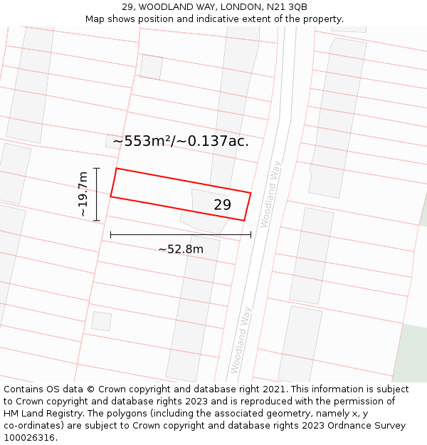 29, WOODLAND WAY, LONDON, N21 3QB: Plot and title map