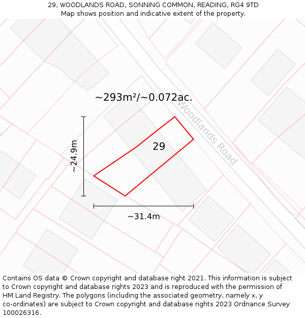 29, WOODLANDS ROAD, SONNING COMMON, READING, RG4 9TD: Plot and title map
