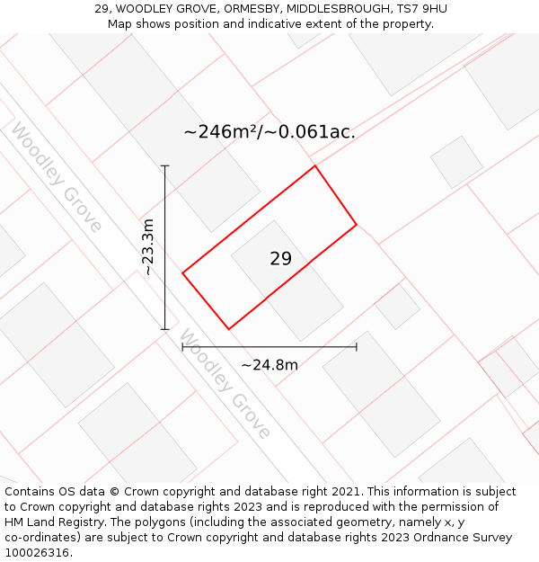 29, WOODLEY GROVE, ORMESBY, MIDDLESBROUGH, TS7 9HU: Plot and title map
