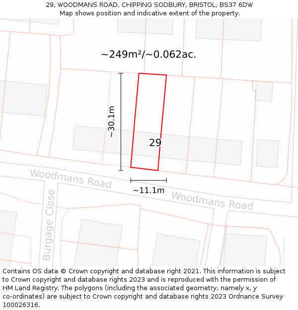 29, WOODMANS ROAD, CHIPPING SODBURY, BRISTOL, BS37 6DW: Plot and title map