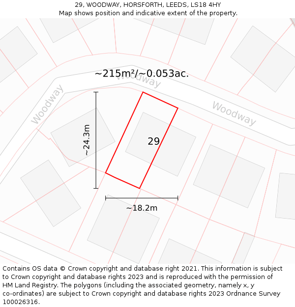 29, WOODWAY, HORSFORTH, LEEDS, LS18 4HY: Plot and title map