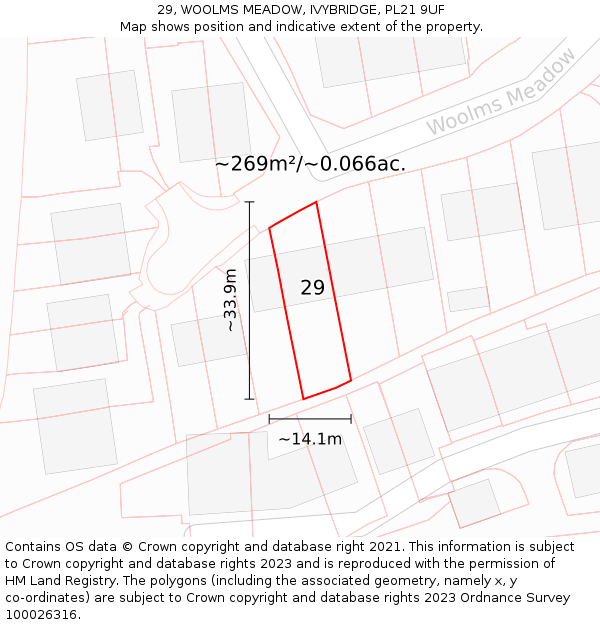 29, WOOLMS MEADOW, IVYBRIDGE, PL21 9UF: Plot and title map