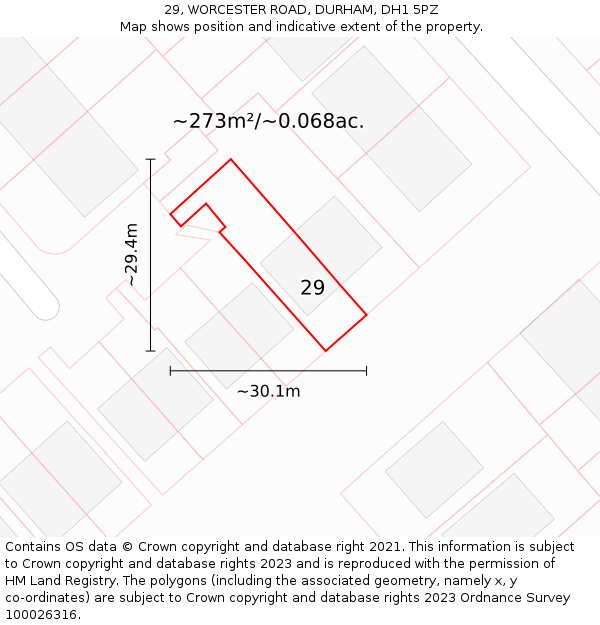 29, WORCESTER ROAD, DURHAM, DH1 5PZ: Plot and title map