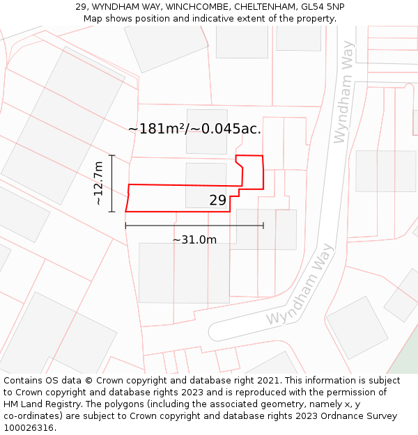 29, WYNDHAM WAY, WINCHCOMBE, CHELTENHAM, GL54 5NP: Plot and title map