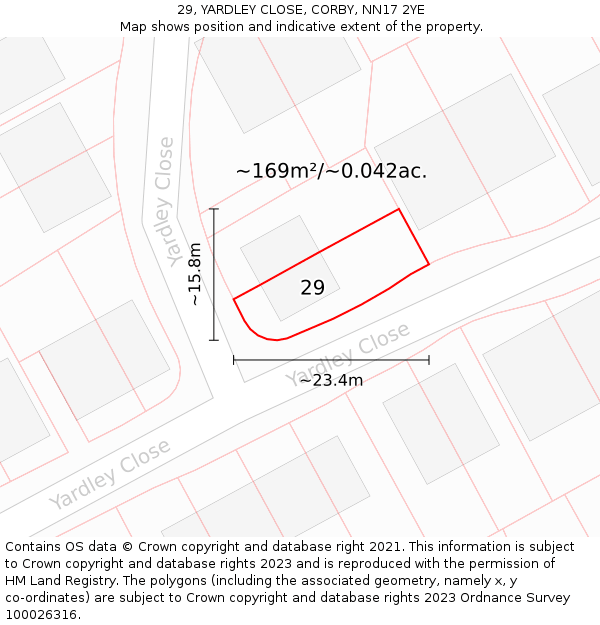 29, YARDLEY CLOSE, CORBY, NN17 2YE: Plot and title map