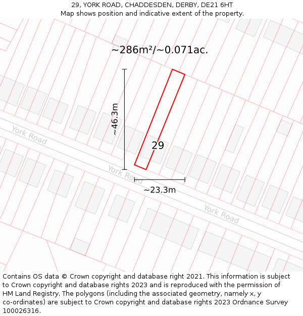 29, YORK ROAD, CHADDESDEN, DERBY, DE21 6HT: Plot and title map