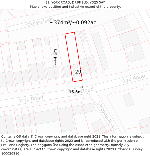 29, YORK ROAD, DRIFFIELD, YO25 5AY: Plot and title map