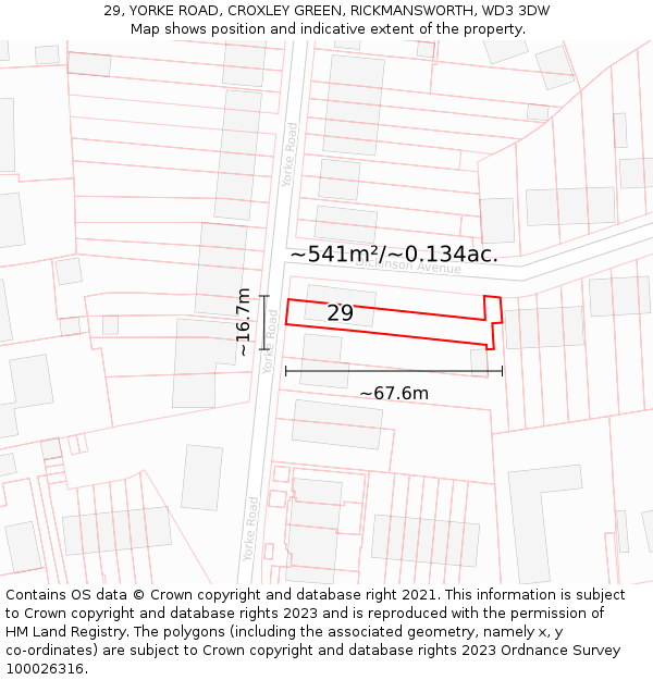 29, YORKE ROAD, CROXLEY GREEN, RICKMANSWORTH, WD3 3DW: Plot and title map