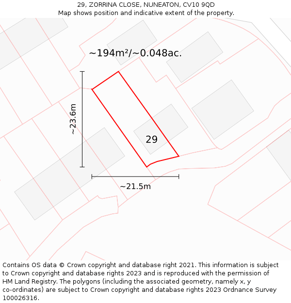 29, ZORRINA CLOSE, NUNEATON, CV10 9QD: Plot and title map