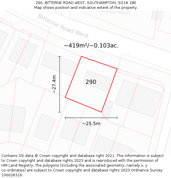290, BITTERNE ROAD WEST, SOUTHAMPTON, SO18 1BE: Plot and title map