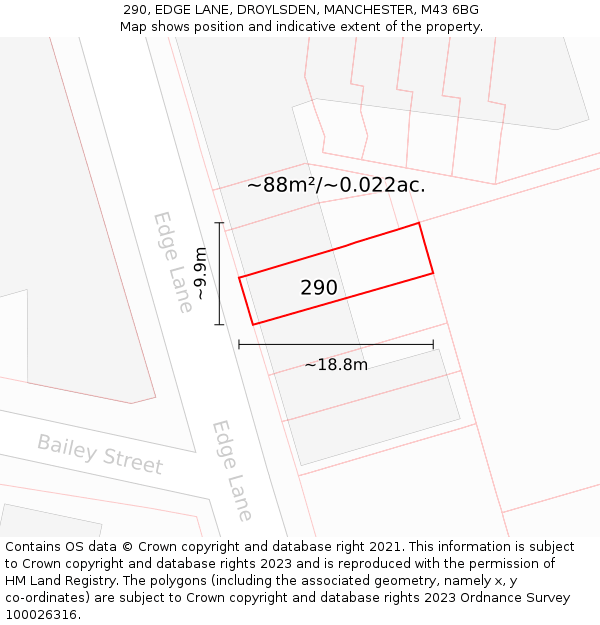 290, EDGE LANE, DROYLSDEN, MANCHESTER, M43 6BG: Plot and title map