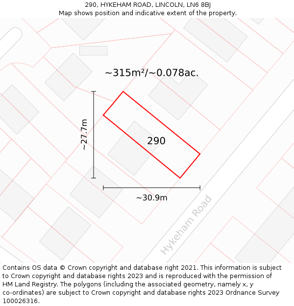 290, HYKEHAM ROAD, LINCOLN, LN6 8BJ: Plot and title map