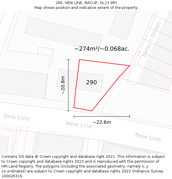 290, NEW LINE, BACUP, OL13 9RY: Plot and title map