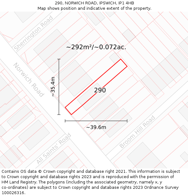 290, NORWICH ROAD, IPSWICH, IP1 4HB: Plot and title map