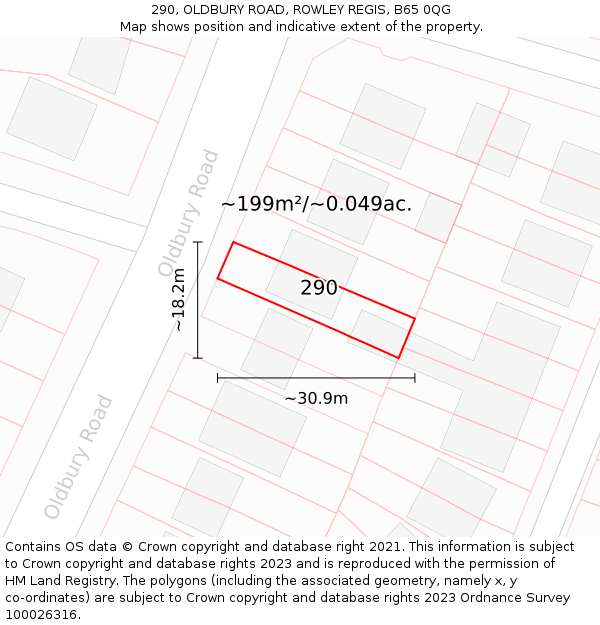 290, OLDBURY ROAD, ROWLEY REGIS, B65 0QG: Plot and title map