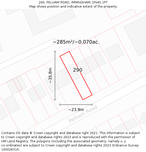 290, PELHAM ROAD, IMMINGHAM, DN40 1PT: Plot and title map