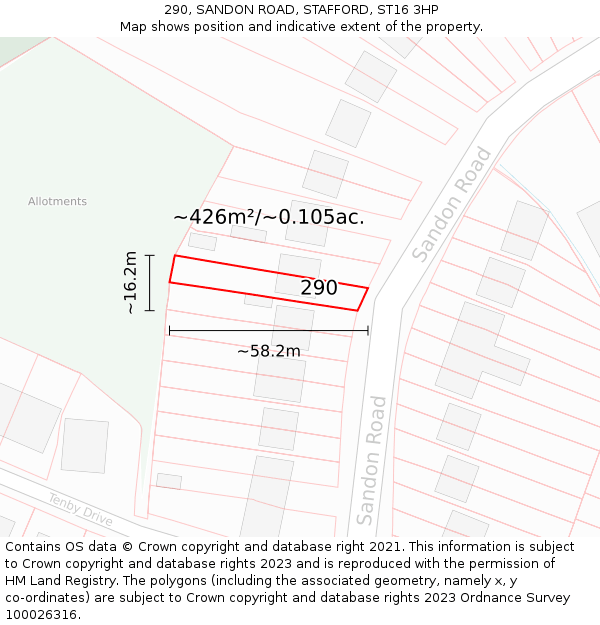 290, SANDON ROAD, STAFFORD, ST16 3HP: Plot and title map
