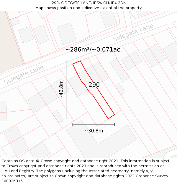 290, SIDEGATE LANE, IPSWICH, IP4 3DN: Plot and title map