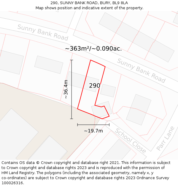 290, SUNNY BANK ROAD, BURY, BL9 8LA: Plot and title map