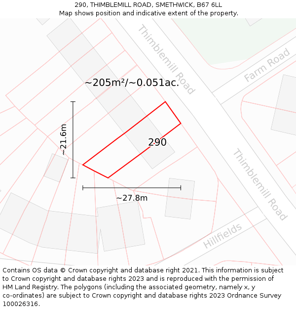 290, THIMBLEMILL ROAD, SMETHWICK, B67 6LL: Plot and title map