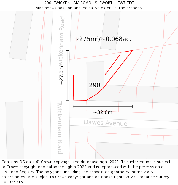 290, TWICKENHAM ROAD, ISLEWORTH, TW7 7DT: Plot and title map