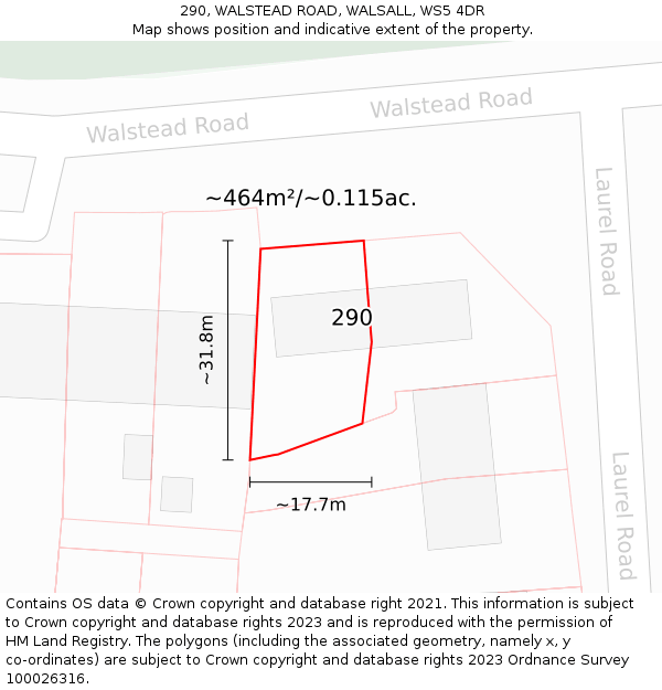 290, WALSTEAD ROAD, WALSALL, WS5 4DR: Plot and title map