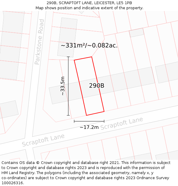290B, SCRAPTOFT LANE, LEICESTER, LE5 1PB: Plot and title map