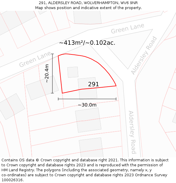 291, ALDERSLEY ROAD, WOLVERHAMPTON, WV6 9NR: Plot and title map