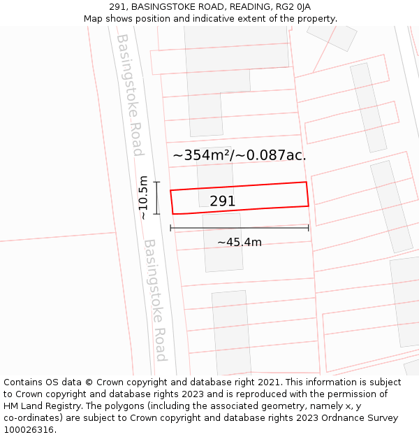 291, BASINGSTOKE ROAD, READING, RG2 0JA: Plot and title map