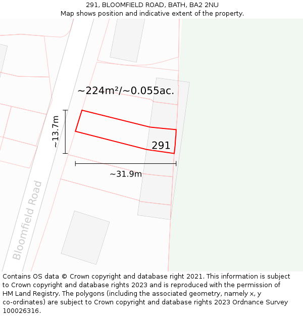 291, BLOOMFIELD ROAD, BATH, BA2 2NU: Plot and title map